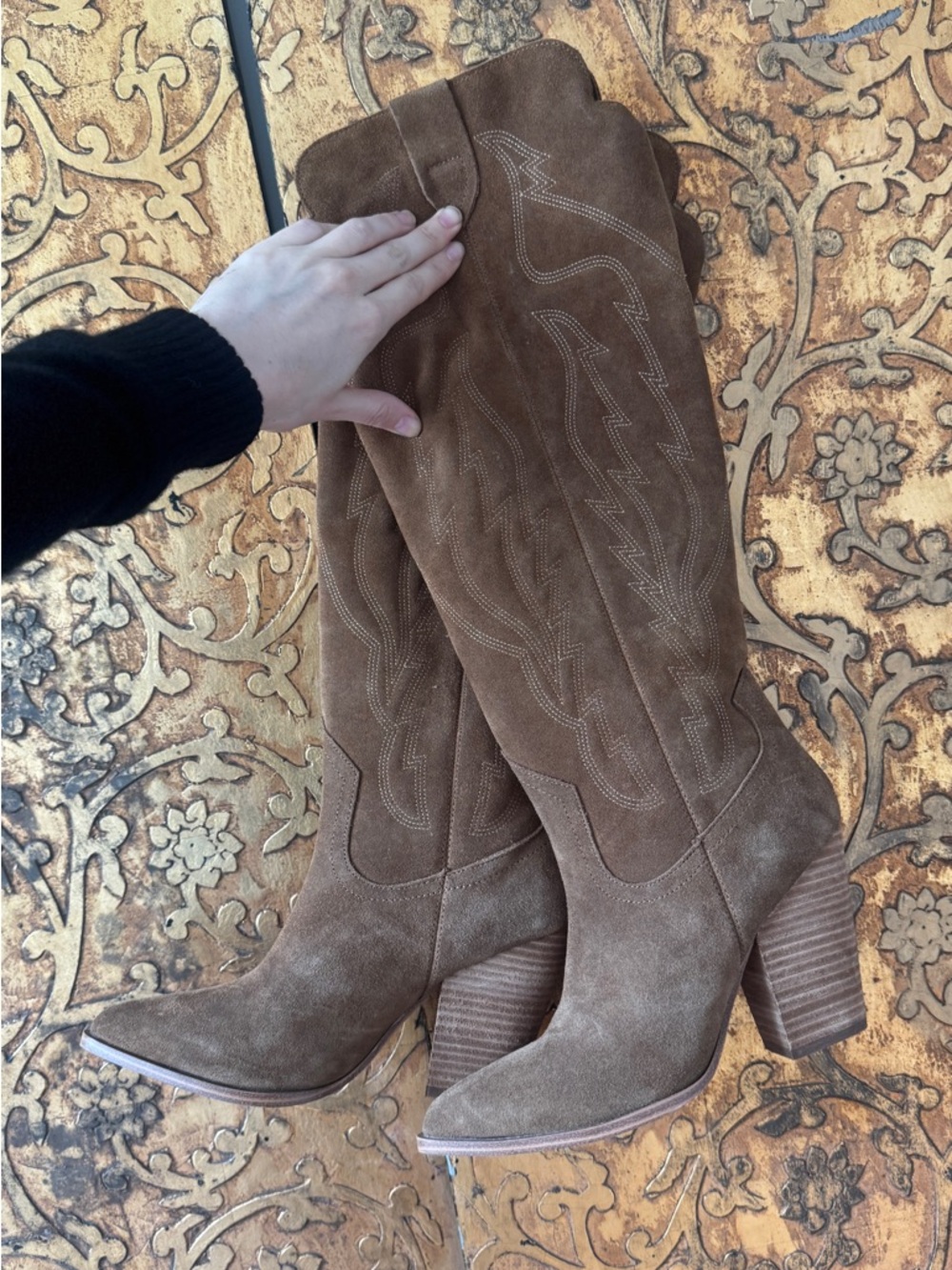 Steve Madden TESSY 6 Brown Suede Western Knee-High Boots - Women